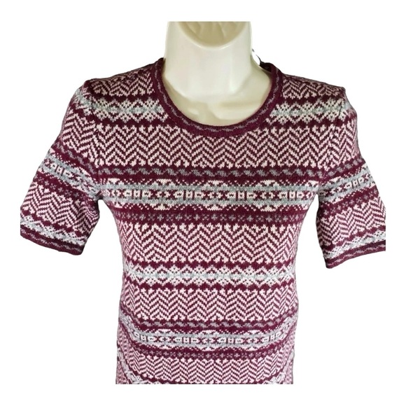 Lauren Ralph Lauren Fair Isle Knit Dress Cashmere Blend Burgundy Gray Cream Sz M - Picture 5 of 14